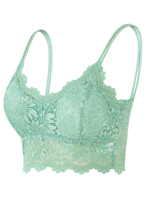 Women's Lace Bras Sheer Bras 34 Cup V Neck Push Up Lace Pure Color Pull-On Closure Date Valentine's Day Casual Daily Nylon Sexy 1PC Bras & Bralettes