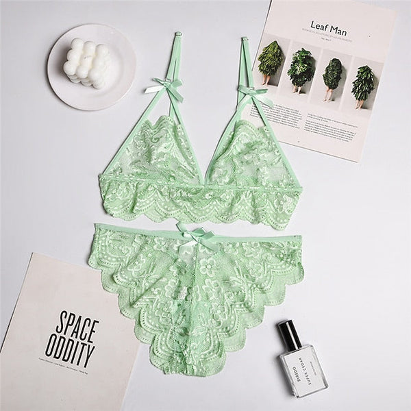 Women‘s Christmas Lingeries Gift Lace Bras Fixed Straps Sheer Bras Triangle Cup V Neck Breathable Lace Hook & Eye Date Casual Daily Sexy 1 set White Black , Bra & Panty Set