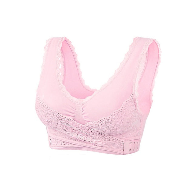 Women's Oversized Lace Sports Bras Cross Front Side Buckle Wire Free Bra Yoga Workout Activewear