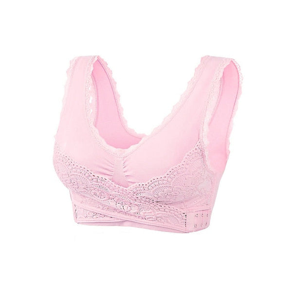 Women's Oversized Lace Sports Bras Cross Front Side Buckle Wire Free Bra Yoga Workout Activewear
