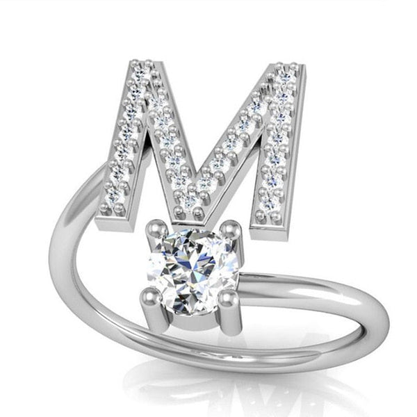 Fashion 26 Letters Silver Ring For Women Rhinestone Open Finger Rings Female Engagement Ring Jewelry Anel Party Gift - Sheseelady