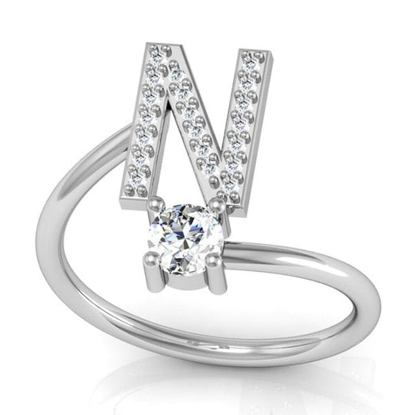 Fashion 26 Letters Silver Ring For Women Rhinestone Open Finger Rings Female Engagement Ring Jewelry Anel Party Gift - Sheseelady