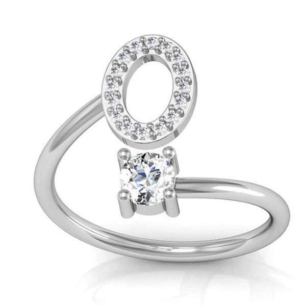 Fashion 26 Letters Silver Ring For Women Rhinestone Open Finger Rings Female Engagement Ring Jewelry Anel Party Gift - Sheseelady