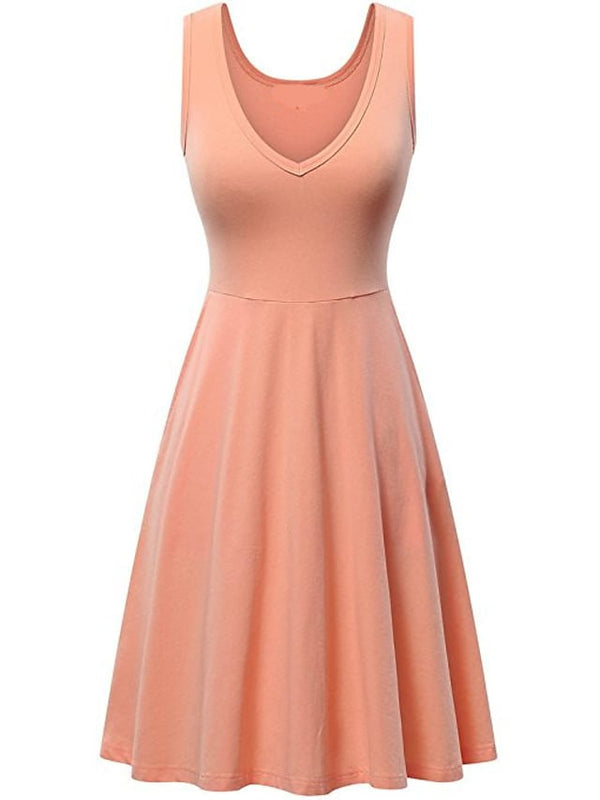 Women's Ruched Pocket V Neck Daily Sleeveless Casual Fit Dress
