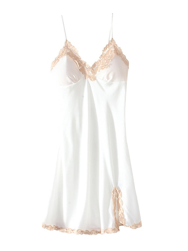 Elegant Women's Satin Lace Backless Mini Dress - Sexy Solid Color Party Wear