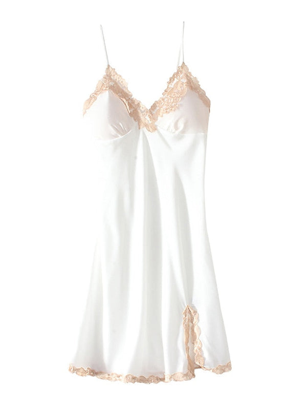 Elegant Women's Satin Lace Backless Mini Dress - Sexy Solid Color Party Wear