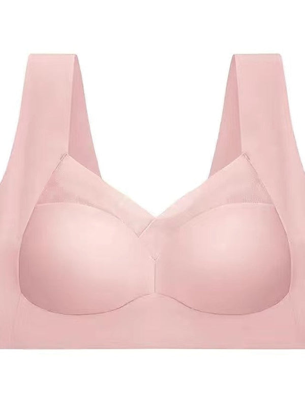 Women's Wireless Bras Fixed Straps Full Coverage V Neck Breathable Pure Color Pull-On Closure Casual Daily Nylon 1PC Pink Bras & Bralettes