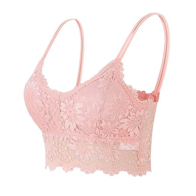 Women's Lace Bras Fixed Straps Sheer Bras Full Coverage V Neck Breathable Push Up Lace Pure Color Pull-On Closure Date