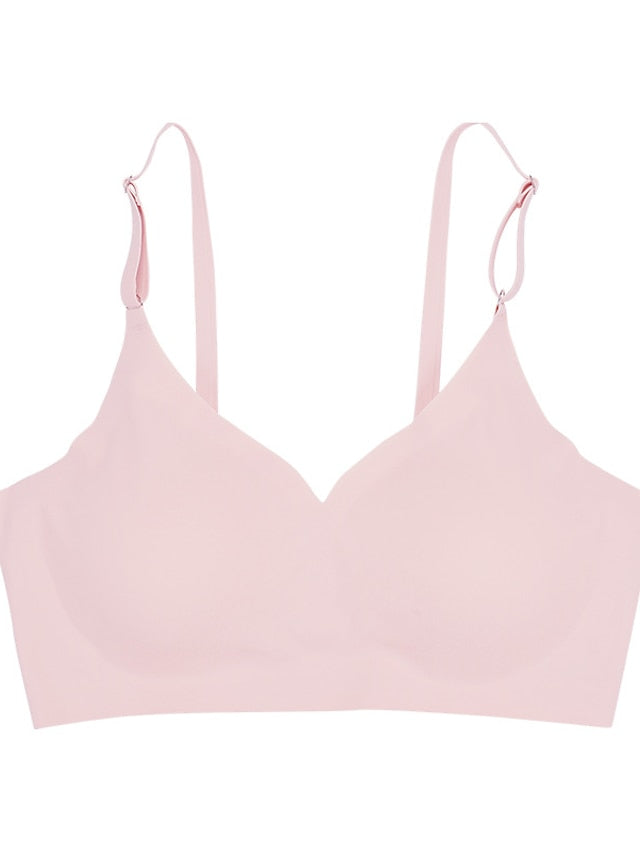 Women's Wireless Bras Padded Bras Double Strap Adjustable Full Coverage V Neck Breathable Pure Color Pull-On Closure