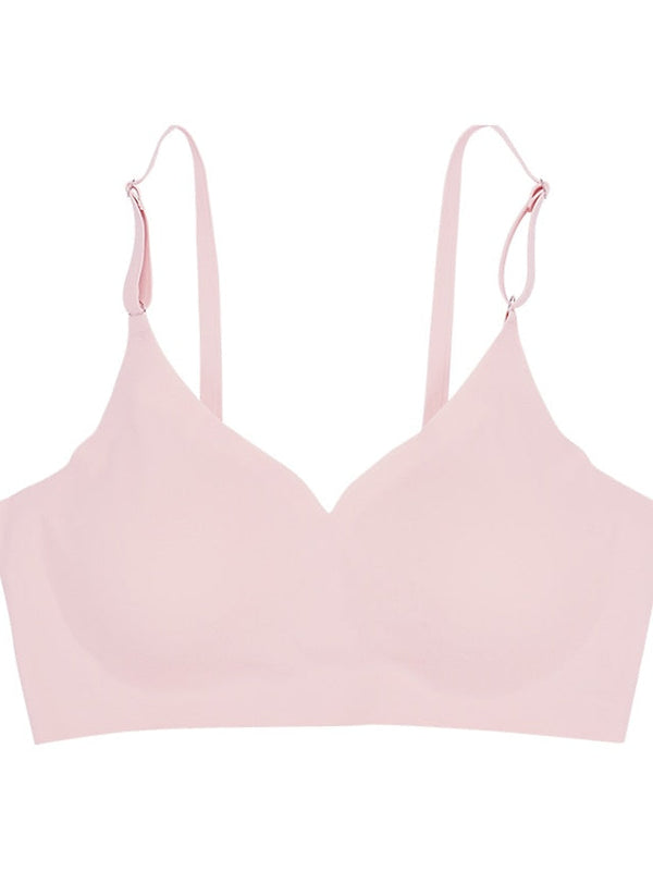 Women's Wireless Bras Padded Bras Double Strap Adjustable Full Coverage V Neck Breathable Pure Color Pull-On Closure