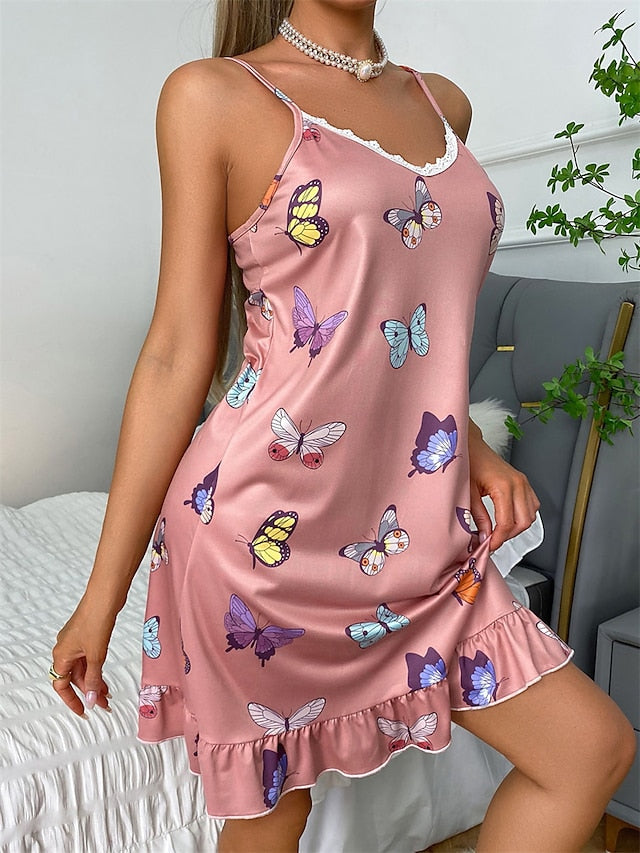 Women's Strap Dress Night Dress Mini Dress Daily Casual Print Floral Strap Home Lounge Light Green Pink Secondary image
