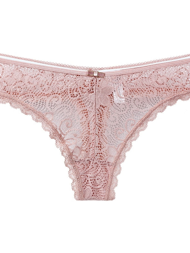 Women's Sexy Panties Basic Panties G-strings & Thongs Panties Brief Underwear 1 PC Underwear Fashion Sexy Comfort Lace Basic Lace Pure Color Nylon Low Waist Sexy Black Pink Wine
