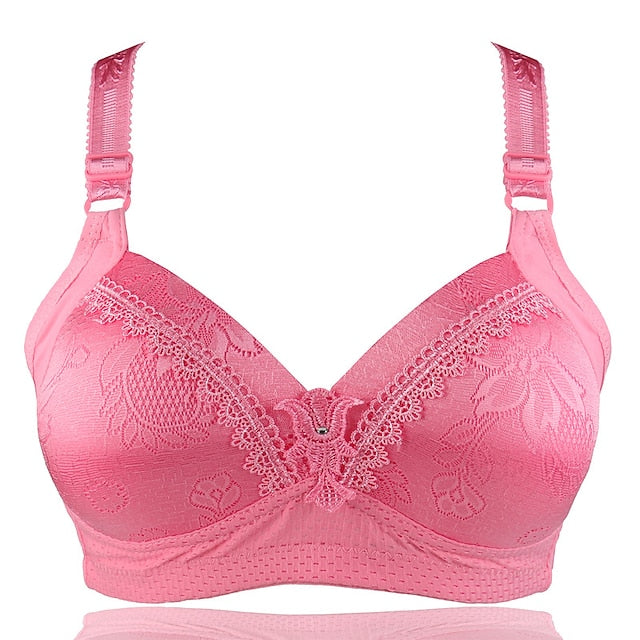 Women's Wireless Bras Full Coverage Pure Color Hook & Eye Cotton 1PC Plus Size