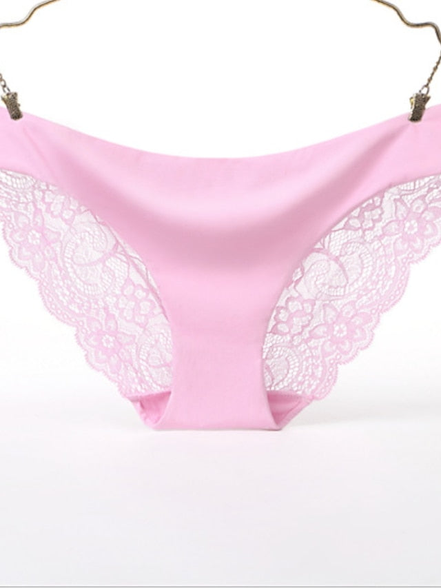 Women's Sexy Panties Basic Panties Brief Underwear 3Pcs Underwear Fashion Sexy Comfort Lace Basic Lace Pure Color Nylon Low Waist Sexy Black Purple Pink