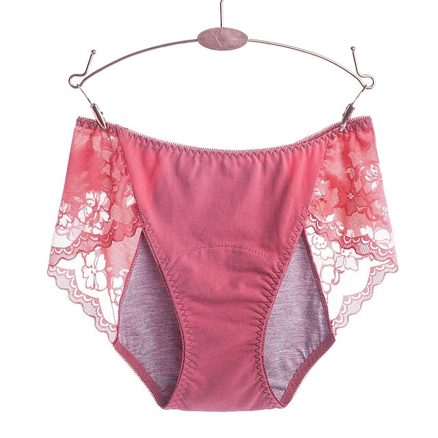 Women's Brief Underwear Period Panties 1 PC Underwear Fashion Simple Sexy Lace Hole Pure Color Cotton Mid Waist Sexy Black Purple Pink