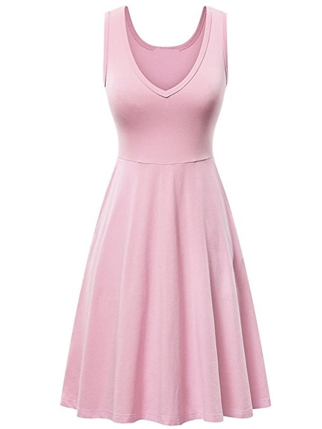 Women's Ruched Pocket V Neck Daily Sleeveless Casual Fit Dress