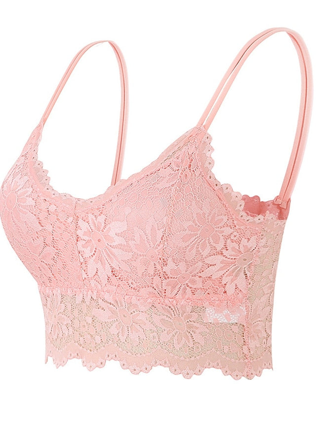 Women's Lace Bras Sheer Bras 34 Cup V Neck Push Up Lace Pure Color Pull-On Closure Date Valentine's Day Casual Daily Nylon Sexy 1PC Bras & Bralettes