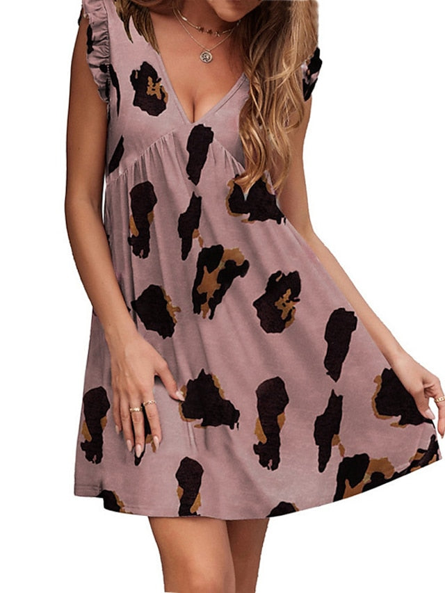 Women's Pajamas Nightgown Dress Pjs Leopard Comfort Home Vacation Cotton V Wire Sleeveless Spring Summer Green Black