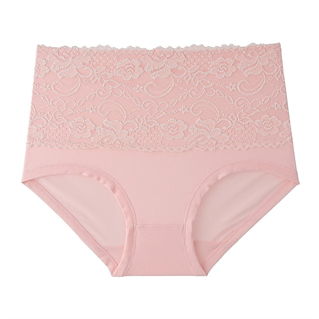 Women's Brief Underwear 3Pcs Underwear Fashion Simple Sexy Lace Hole Flower Polyester High Waist Sexy Black Purple Pink