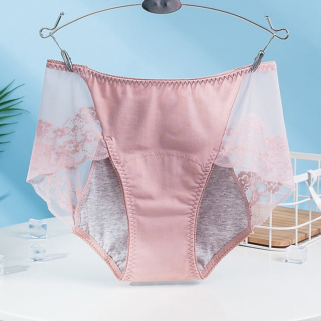 Women's Brief Underwear Period Panties 1 PC Underwear Fashion Simple Sexy Lace Pure Color Cotton Mid Waist Sexy Black Blue Pink