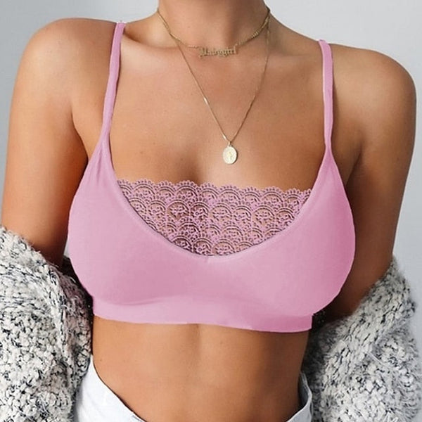 Women's Wireless Lace Bra Elastic and Breathable Lingerie Crewneck Pure Color Plus Size Cage Camisole Underwear(without pads) Pull-On Closure for Date Party & Evening Casual Daily 1PC Black White