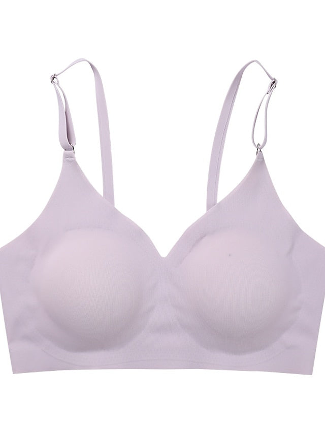 Women's Wireless Bras Padded Bras Double Strap Adjustable Full Coverage V Neck Breathable Pure Color Pull-On Closure