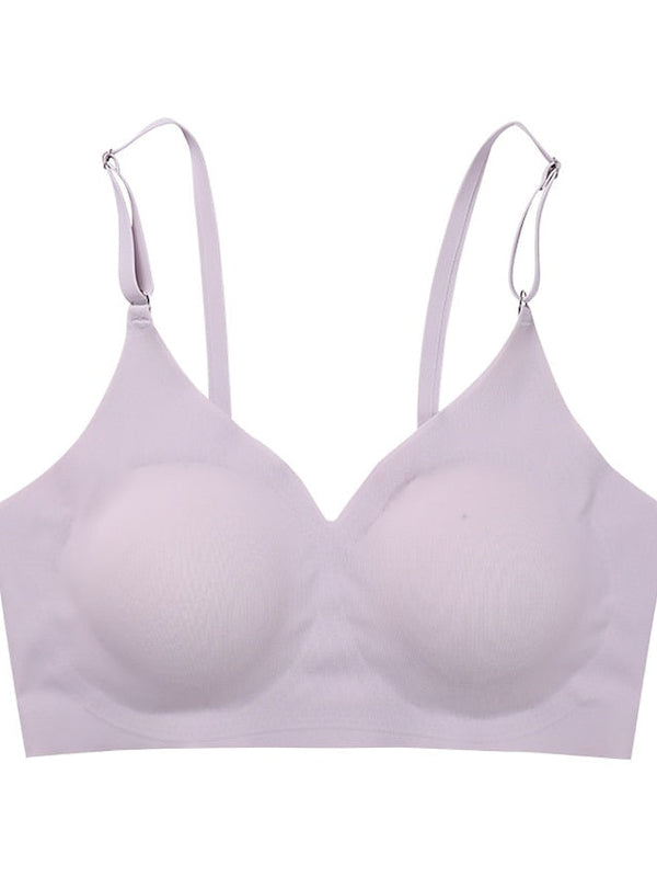 Women's Wireless Bras Padded Bras Double Strap Adjustable Full Coverage V Neck Breathable Pure Color Pull-On Closure