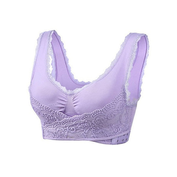 Women's Oversized Lace Sports Bras Cross Front Side Buckle Wire Free Bra Yoga Workout Activewear