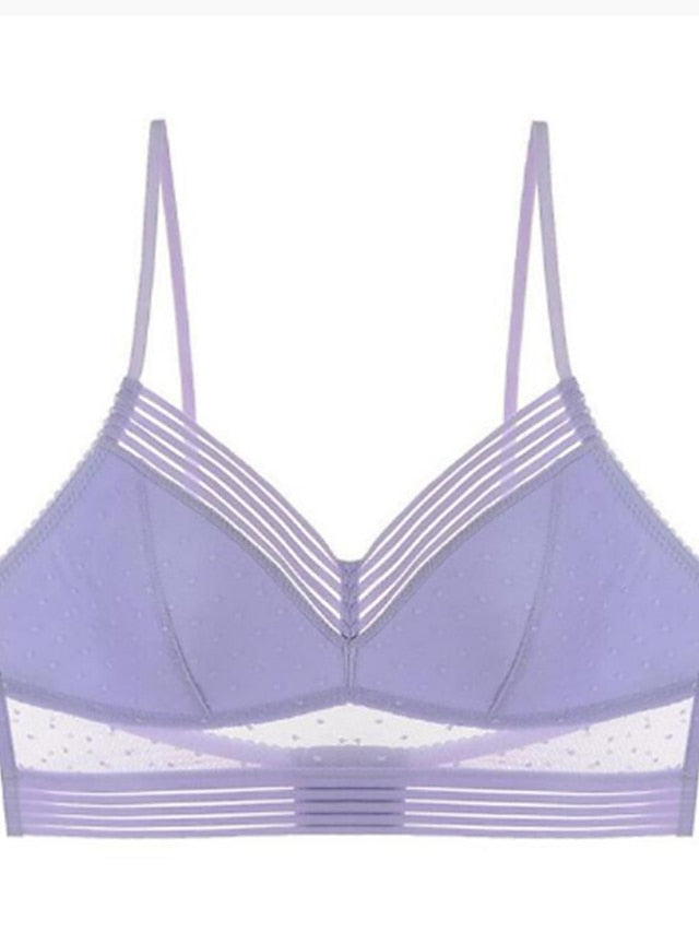 Women's Wireless Bras Lace Bras 34 Cup V Neck Breathable Lace Pure Color Hook & Eye Casual Daily Nylon 1PC Bras & Bralettes