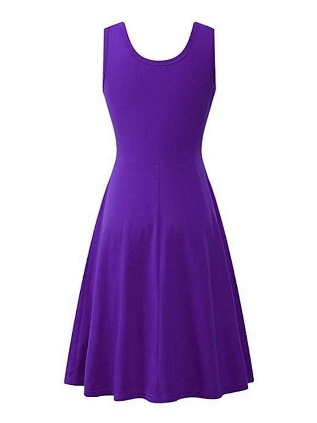 Fashion Sleeveless Pure Color Square Neck Weekend Casual Swing Dress For Womens