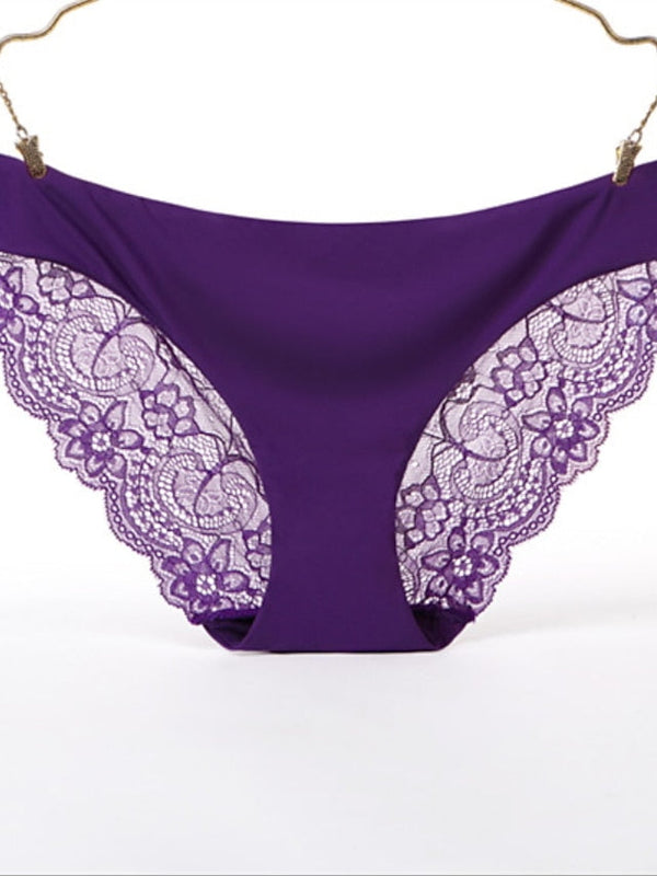 Women's Sexy Panties Basic Panties Brief Underwear 3Pcs Underwear Fashion Sexy Comfort Lace Basic Lace Pure Color Nylon Low Waist Sexy Black Purple Pink