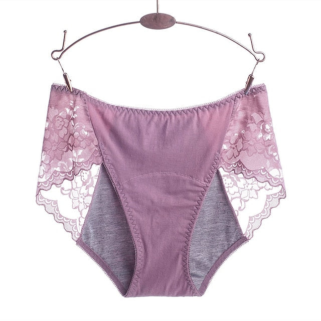 Women's Brief Underwear Period Panties 1 PC Underwear Fashion Simple Sexy Lace Hole Pure Color Cotton Mid Waist Sexy Black Purple Pink