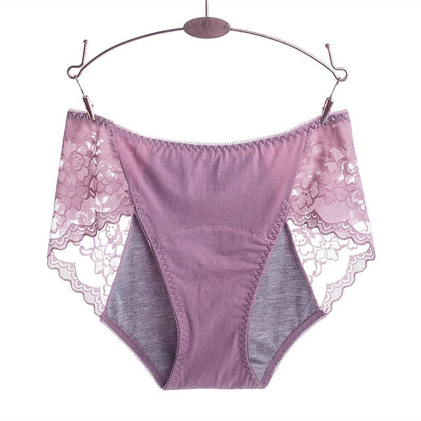 Women's Brief Underwear Period Panties 1 PC Underwear Fashion Simple Sexy Lace Hole Pure Color Cotton Mid Waist Sexy Black Purple Pink