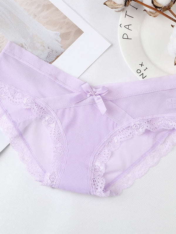 Women's Basic Panties Brief Underwear 3Pcs Comfort Mesh Hole Print Lace Pure Color