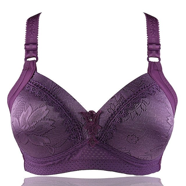 Women's Wireless Bras Full Coverage Pure Color Hook & Eye Cotton 1PC Plus Size