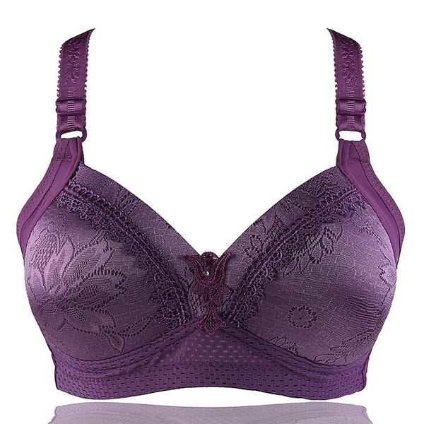 Women's Wireless Bras Full Coverage Pure Color Hook & Eye Cotton 1PC Plus Size