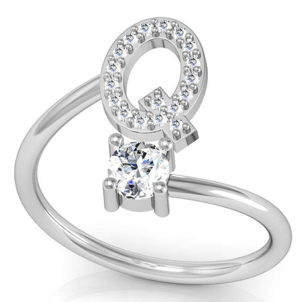 Fashion 26 Letters Silver Ring For Women Rhinestone Open Finger Rings Female Engagement Ring Jewelry Anel Party Gift - Sheseelady