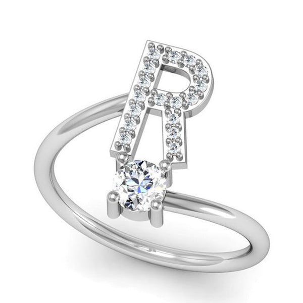 Fashion 26 Letters Silver Ring For Women Rhinestone Open Finger Rings Female Engagement Ring Jewelry Anel Party Gift - Sheseelady