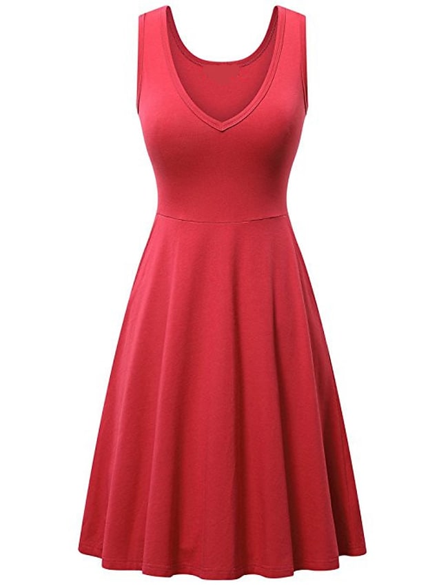 Women's Ruched Pocket V Neck Daily Sleeveless Casual Fit Dress