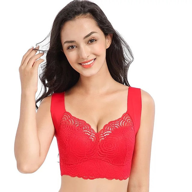 Women's Plus Size Bras & Bralettes Seamless Full Coverage Solid Color Micro-elastic Push Up Casual Daily Nylon V Neck