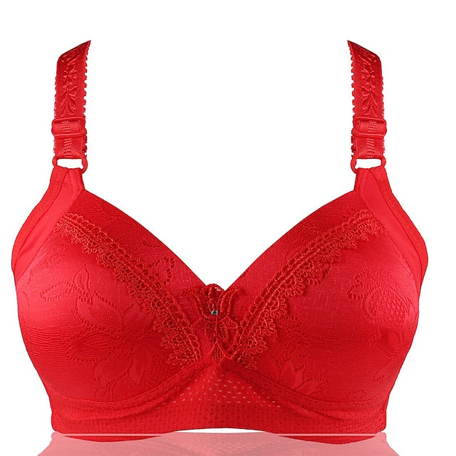 Women's Wireless Bras Full Coverage Pure Color Hook & Eye Cotton 1PC Plus Size