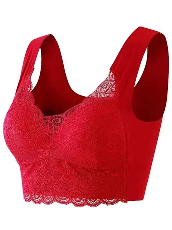 Women's Wireless Bras Padded Bras Full Coverage V Neck Breathable Push Up Lace Pure Color Pull-On Closure Date Casual Daily Nylon