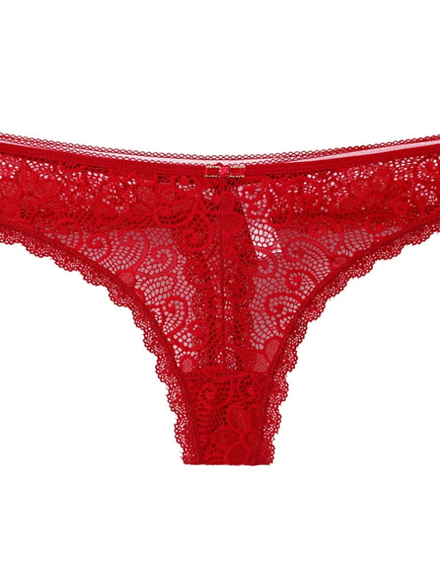 Women's Sexy Panties Basic Panties G-strings & Thongs Panties Brief Underwear 1 PC Underwear Fashion Sexy Comfort Lace Basic Lace Pure Color Nylon Low Waist Sexy Black Pink Wine