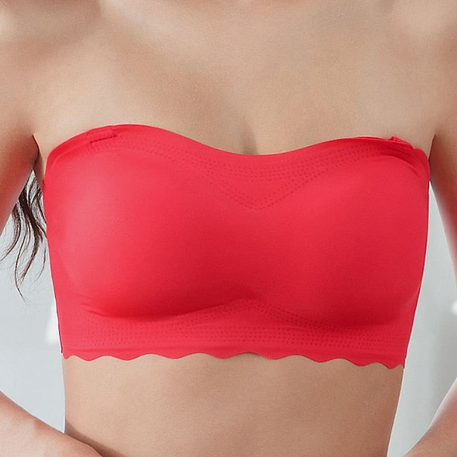 Women's Bras & Bralettes Seamless Strapless Full Coverage Solid Color Sexy Micro-elastic Push Up Invisible Sport Casual Daily Nylon Black , 1 PC