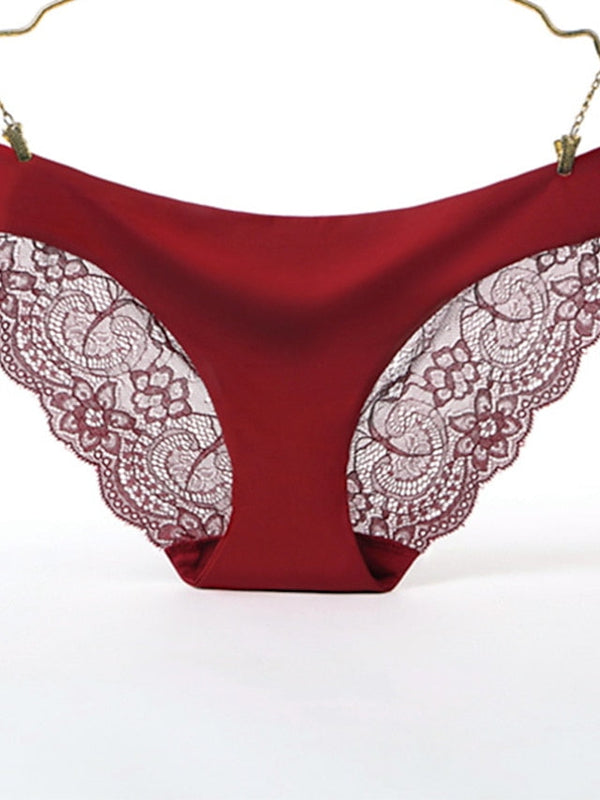 Women's Sexy Panties Basic Panties Brief Underwear 3Pcs Underwear Fashion Sexy Comfort Lace Basic Lace Pure Color Nylon Low Waist Sexy Black Purple Pink