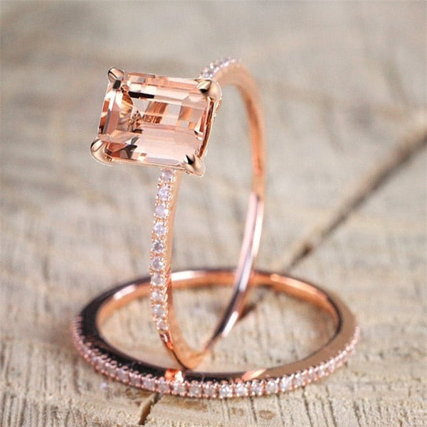 2Pcs/Lot Silver Double Rings Set Engagement Woman Cubic Zirconia Ring For Women Ladies Lover Party Wedding Jewelry - Sheseelady