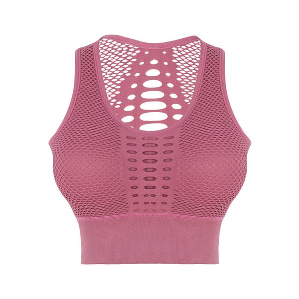 Seamless Breathable Women's Hollow Out Mesh Racerback Bra For Sports