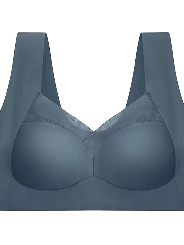 Women's Wireless Bras Fixed Straps Full Coverage V Neck Breathable Pure Color Pull-On Closure Casual Daily Nylon 1PC Pink Bras & Bralettes