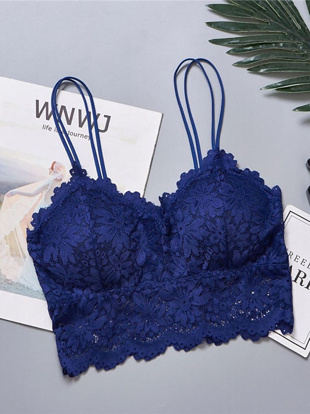 Women's Wireless Bras Fixed Straps Full Coverage Scoop Neck Breathable Lace Pure Color Pull-On Closure Date Casual Daily Nylon Sexy 1PC White Black , Bras & Bralettes , 1 PC