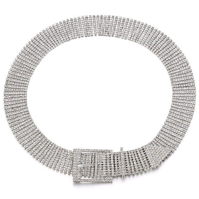 Fashion Luxury Women'S Rhinestone Belt Female Ten Row Bright Bride Wide Bling Crystal Diamond Waist Chain Rhinestones Secondary image